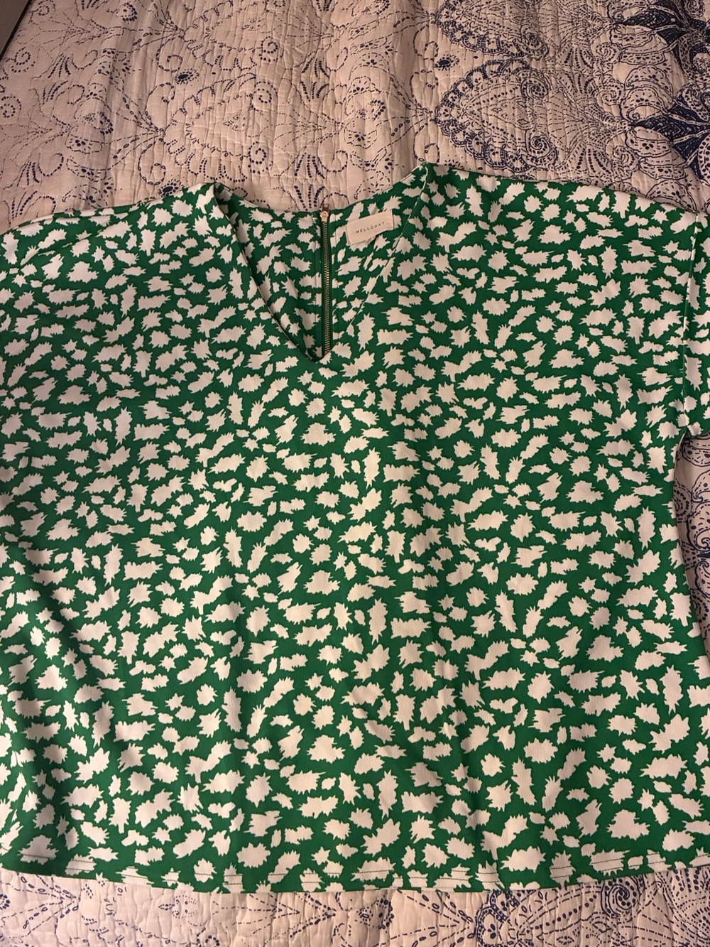 MELLODAY Green and White Floral Print Blouse - XL